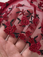 Romantic wine red rose embroidery lingerie set - see-through netting bra - casual erotic women's lingerie ZA824026