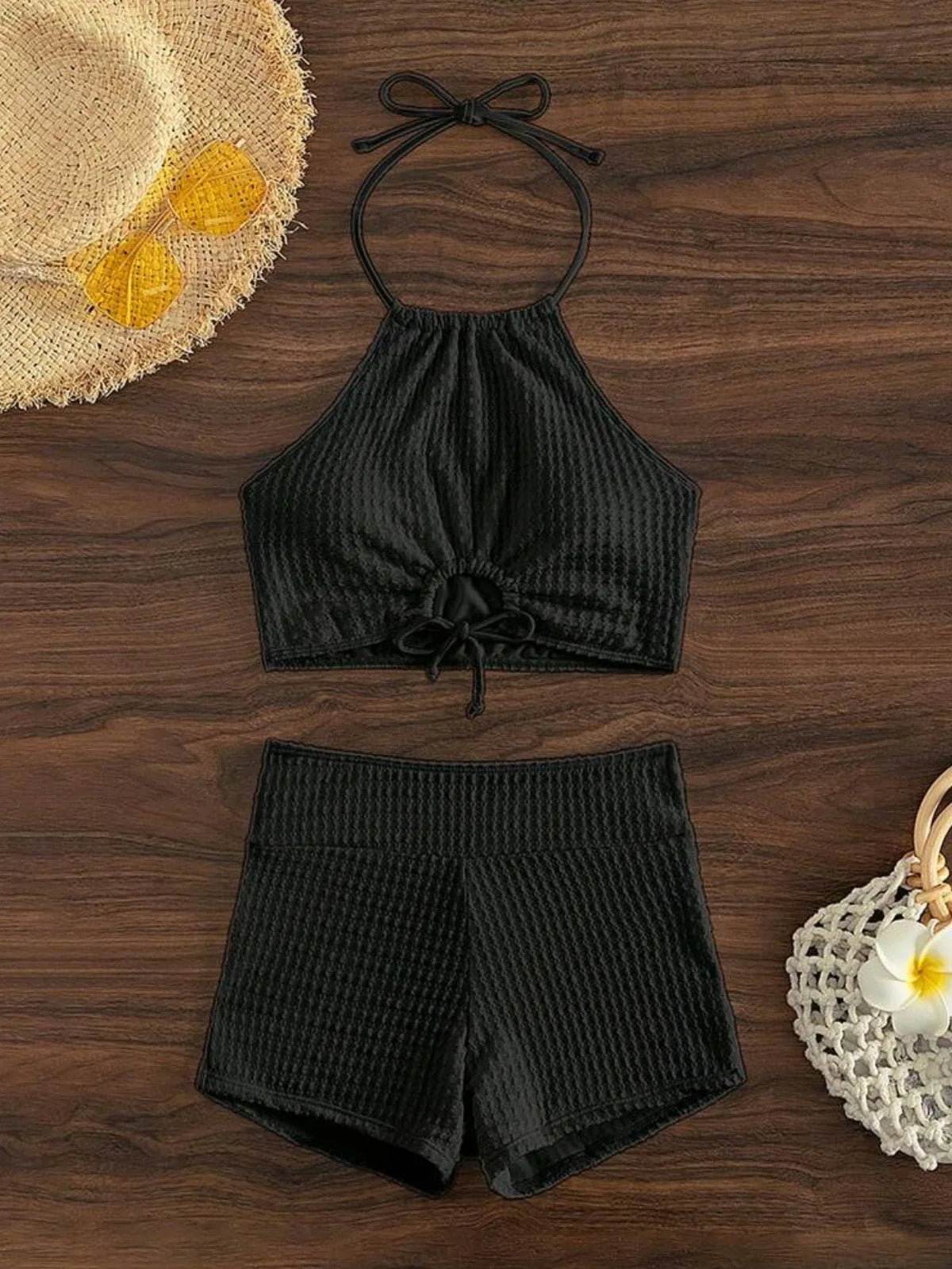 Sexy High Neck Bikini Sets Two Pieces High Waist Swimsuit Shorts Swimwear Female Thong Brazilian Biquini Beachwear Bathing Suit