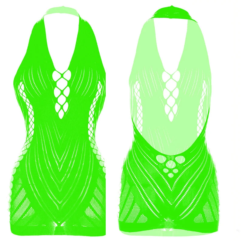 1PC Women Sexy Fishnet Beach Cover Up Sleeveless Hollow Out Bodycon Dress See Through Summer Swimwear