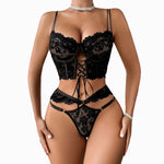 A Set Of Lace Shapewear Underwear Women Ultra-Thin Lace-Up Corset Semi-sheer Sexy Clothing With Underwire Push-up Bra Lingerie