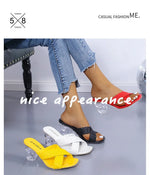 Transparent Strange High Heels Sandals Women SummerPlus Size Weave Female Slippers Fashion Yellow Open Toe Slides