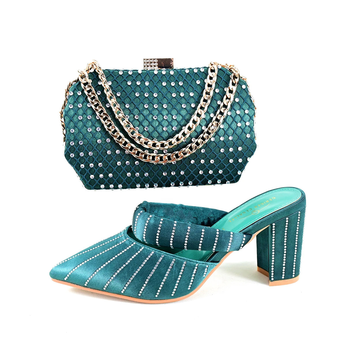 2024 Newest Hot Selling Gold Color Platform Design Peep Toe Ladies Shoes Matching Bag Set For Mature Women Party PumpTR1-2