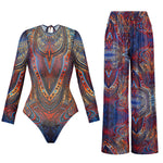 XS - XXL Printed Long Sleeve With Pants Women Swimwear One Piece Swimsuit Female Zipper Padded Bather Bathing Suit Swim V7094