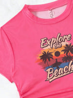 2026 Black Crop Top Swimwear Women Summer Sexy Beachwear Mesh Short Sleeve Cover Ups Top Three Piece Swimsuit Lace Up Bikini Set