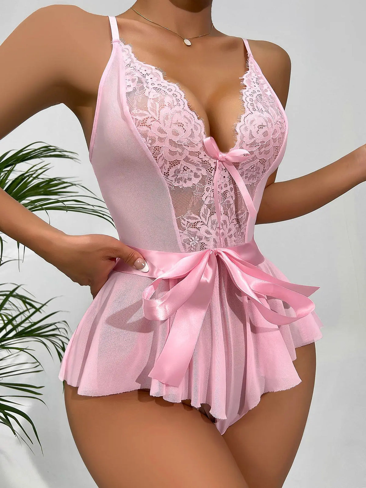 Women's Hollow See Through Bodysuits Slim Fit Erotic Sheer Lace Jumpsuit Bodysuit Sexy Fashion Pajamas One-Piece Suit