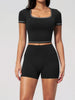 Speed Drying Tight Yoga Sets Women Color Contrast Short Sleeve Slim Sports Top High Waist Leggings Running Fitness Athletic Wear