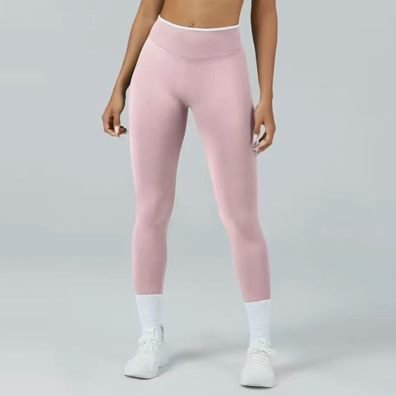 Women's Color Contrast Hip Lifting Yoga Fitness Pants, High Waist and Abdominal Compression, Elastic Tight Yoga Pants, Autumn