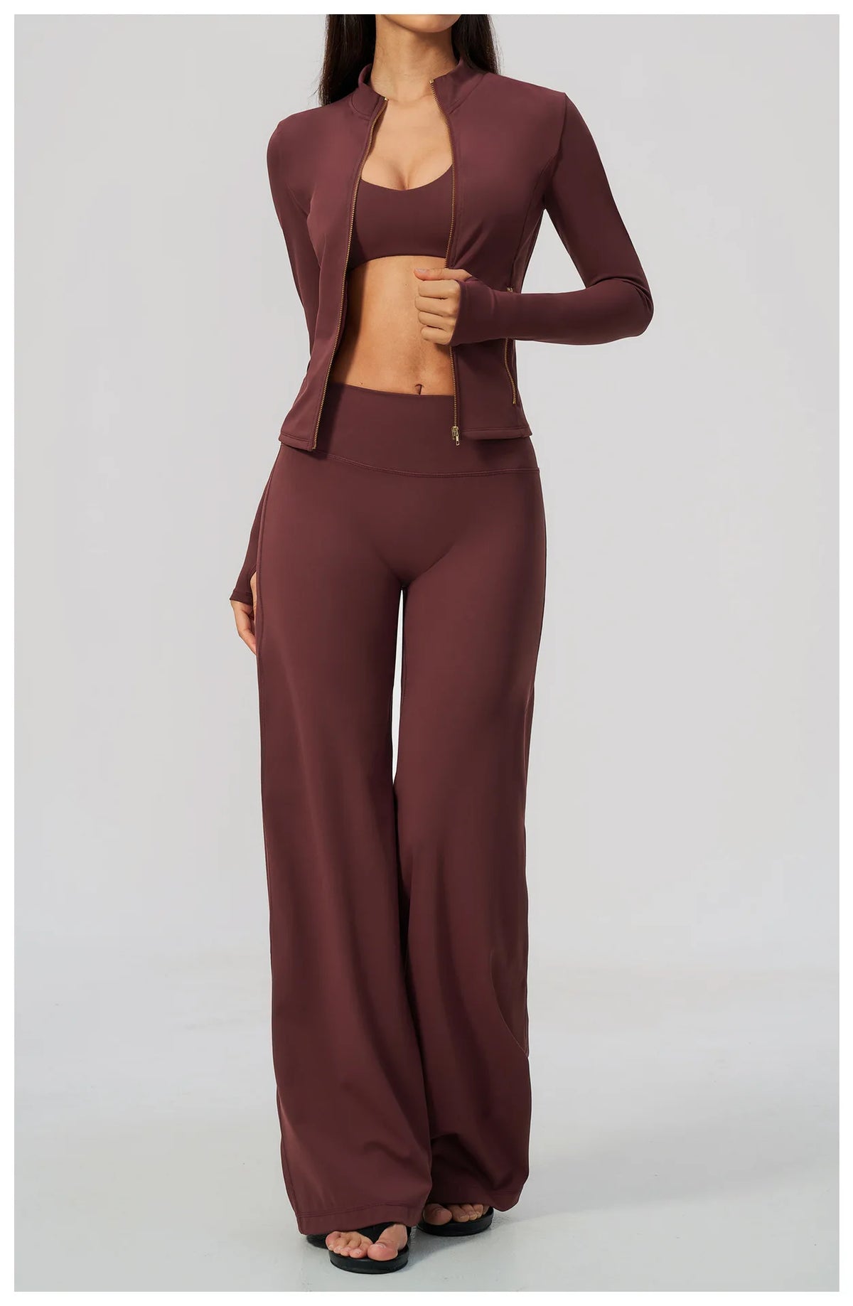 3 PCS Yoga Sets Women Long Sleeve Zipper Slim Jacket+sports Bra+high Waist Flare Pants Fitness Suits Gym Exercise Athletic Wear