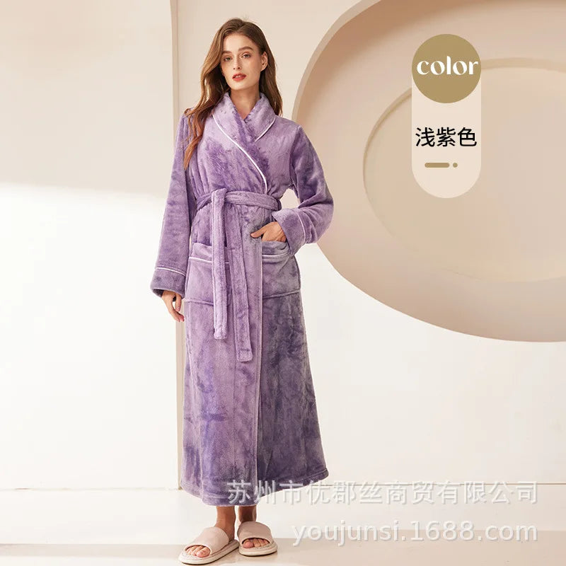 Long Flannel Robe for Men Women Warm Home Pajamas Loungewear 2026 Autumn Winter New Thick Coral Fleece Couple Bathrobe