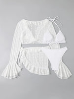 Vintage Swimwear Women Long Sleeve Ruffles Cover Up Skirt 4 Piece Bikini Set 2025 Push Up Beach Bathing Suit High Waist Swimsuit