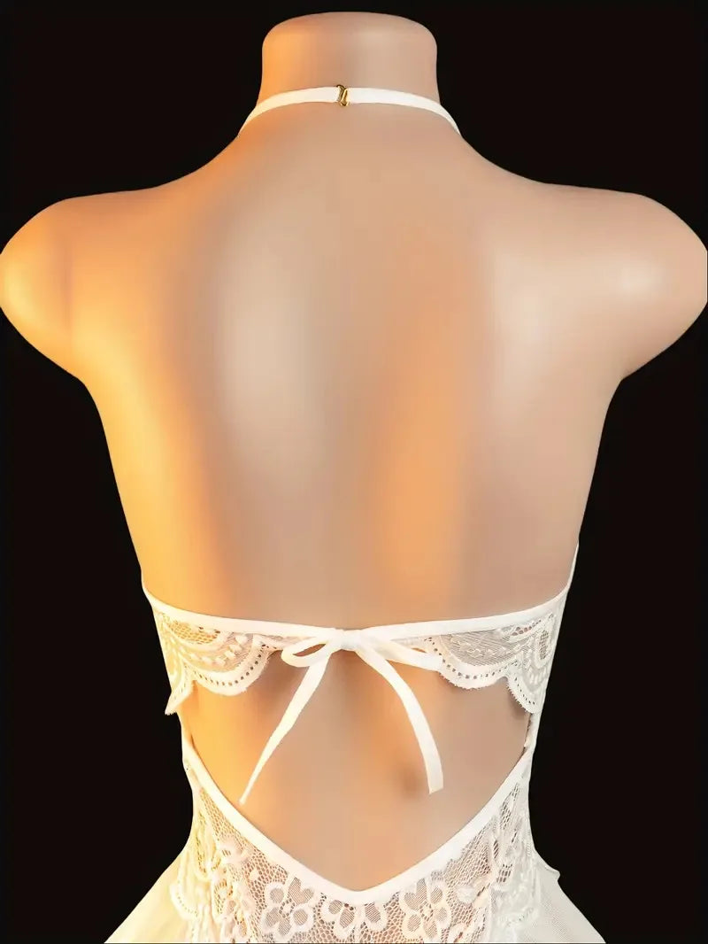 Sexy Crotchless Lingerie For Hot Adult Women White Front Buckle Bra Neck Erotic Babydoll Costume Open Night Dress Porn Underwear