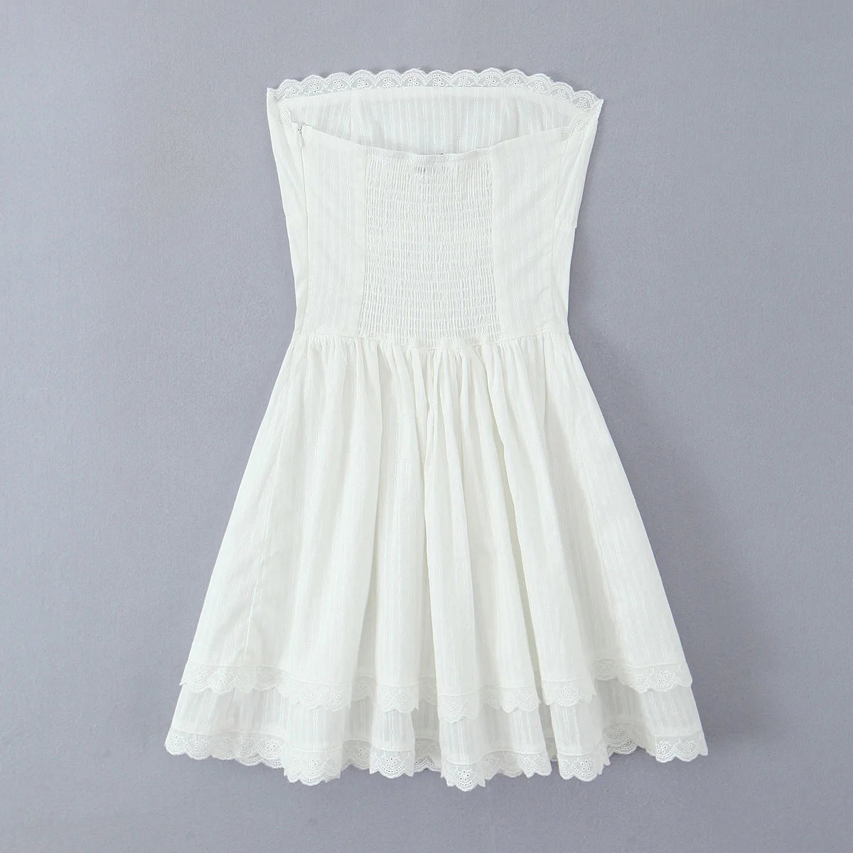 White Lace Dress Women Strapless Sleeveless Short Summer Dress Corset Cotton Mini Beach Casual Vestidos Party Dress 2025