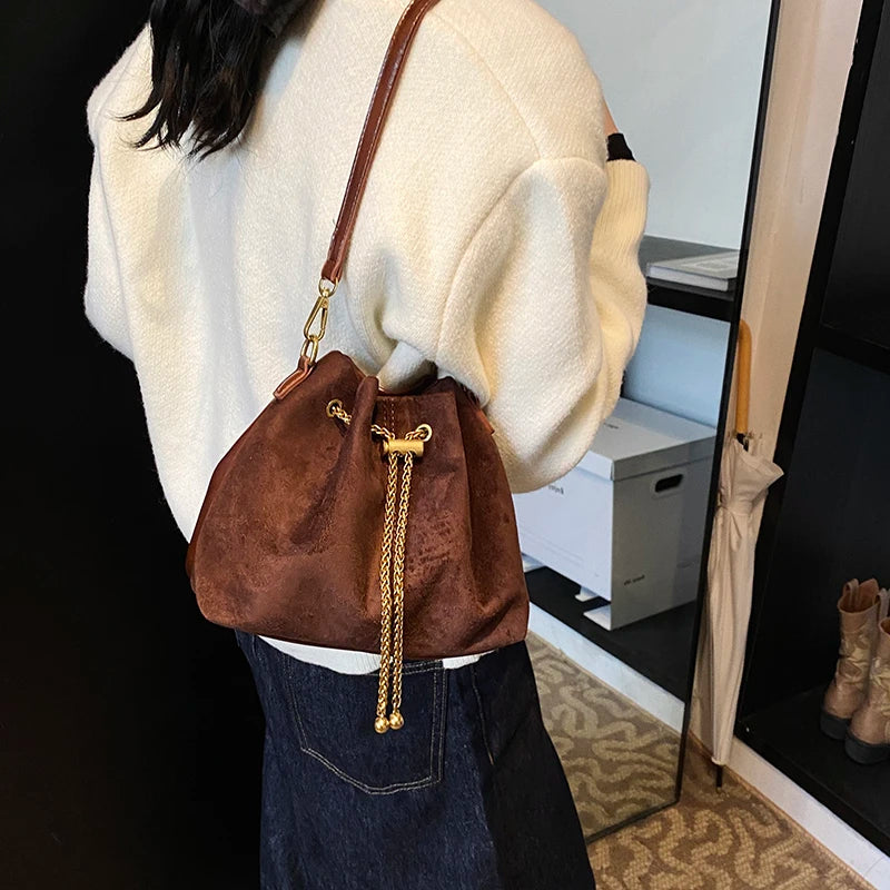 2026 Soft Commuting Crossbody Bags Faux Suede Sewing Hot Sale Bags for WomenThread Solid Color String Women's Handbags