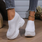 Black White Chunky Platform Knitted Sneakers Women Slip On Thick Bottom Vulcanizd Shoes Woman Breathable Mesh Walking Shoes