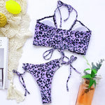 Sexy High Cut Leopard Bikini Women Thong Swimwear Female Swimsuit Two-pieces Bikini set Lace Up Bather Bathing Suit Swim Lady