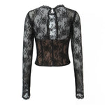 Pure Desire Sexy Sheer Crochet Lace Base Shirt Waist-Tightening Top T-Shirt For Woman Transparent Mesh Casual T-Shirt Charm ADSE