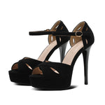 Flock Sandals Women Summer Platform Pumps Black Party Dress Evening Shoes Female High Heels Sandals Peep Toe Platform Heels