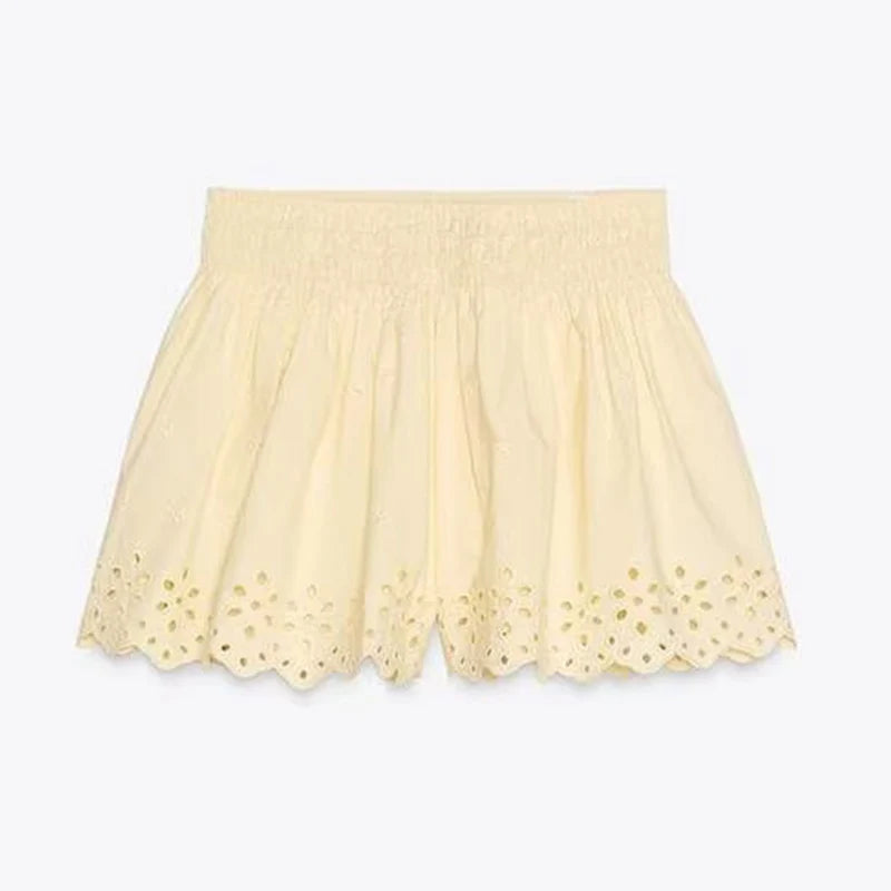 Foridol Cotton Shorts Set Women's Two Pieces SetOutfits Hollow Out Embroidery Summer Casual Outfits Matching Set 2025