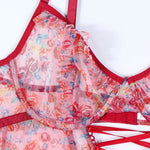 Toucheart Sexy Women Lace Backless InterestingBabydoll Bodysuit Wrap Dress High Waisted Printing Bow KnotBabydoll Bodysuit