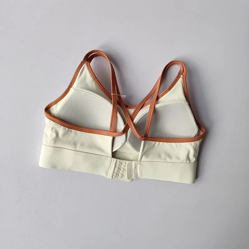 Women's Beautiful Back Contrasting Sports Bra Integrated Buckle Yoga Top Fitness Bra Supportive Active Wear