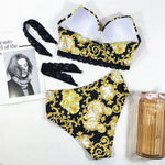 Sexy Black Print High Waisted Bikini Push Up Lace Straps Swimsuits Women 2026 Swimwear Bathing Suit Brazilian Bikinis De Mujer