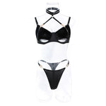 Toucheart 2-Piece Set Sexy Lingerie Women See-Through Halter Neck Comfortable Garter Socks Solid Color Hollow Out Underwear Set