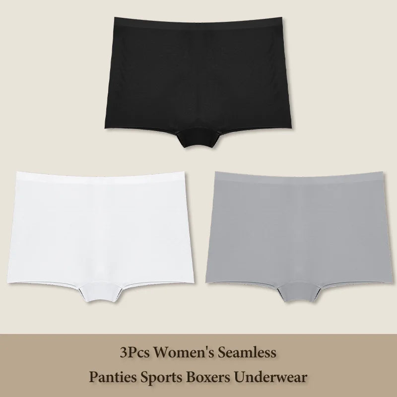 3Pcs Women's Seamless Panties Sports Boxer Underwear Female Solid Color Comfortable Briefs Cozy Lingerie Intimate Underpant S-XL