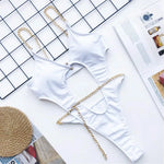 Sexy High Cut Golden Chain Bikini Women Swimwear Female Swimsuit Two-Pieces Bikini Set Underwired Bather Bathing Suit Swim V1646