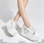 New Arrival Gothic Black Rivets Platform Creepers Shoes White Chain Decor Goth Creepers Chunky Lace Up Lolita Casual Shoes