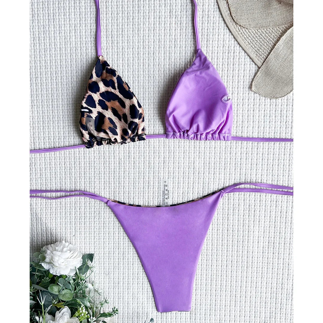 XS - L 8 Color Splicing Halter Leopard Bikini Female Swimsuit Women Swimwear Two-piece Bikini set Bather Bathing Suit Swim V3736