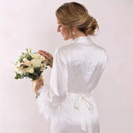 Bride Robe with Feather for Wedding Day Bridal Satin Robe Sexy Silk Bride Bathrobe for Women Bachelorette Wedding Party Getting
