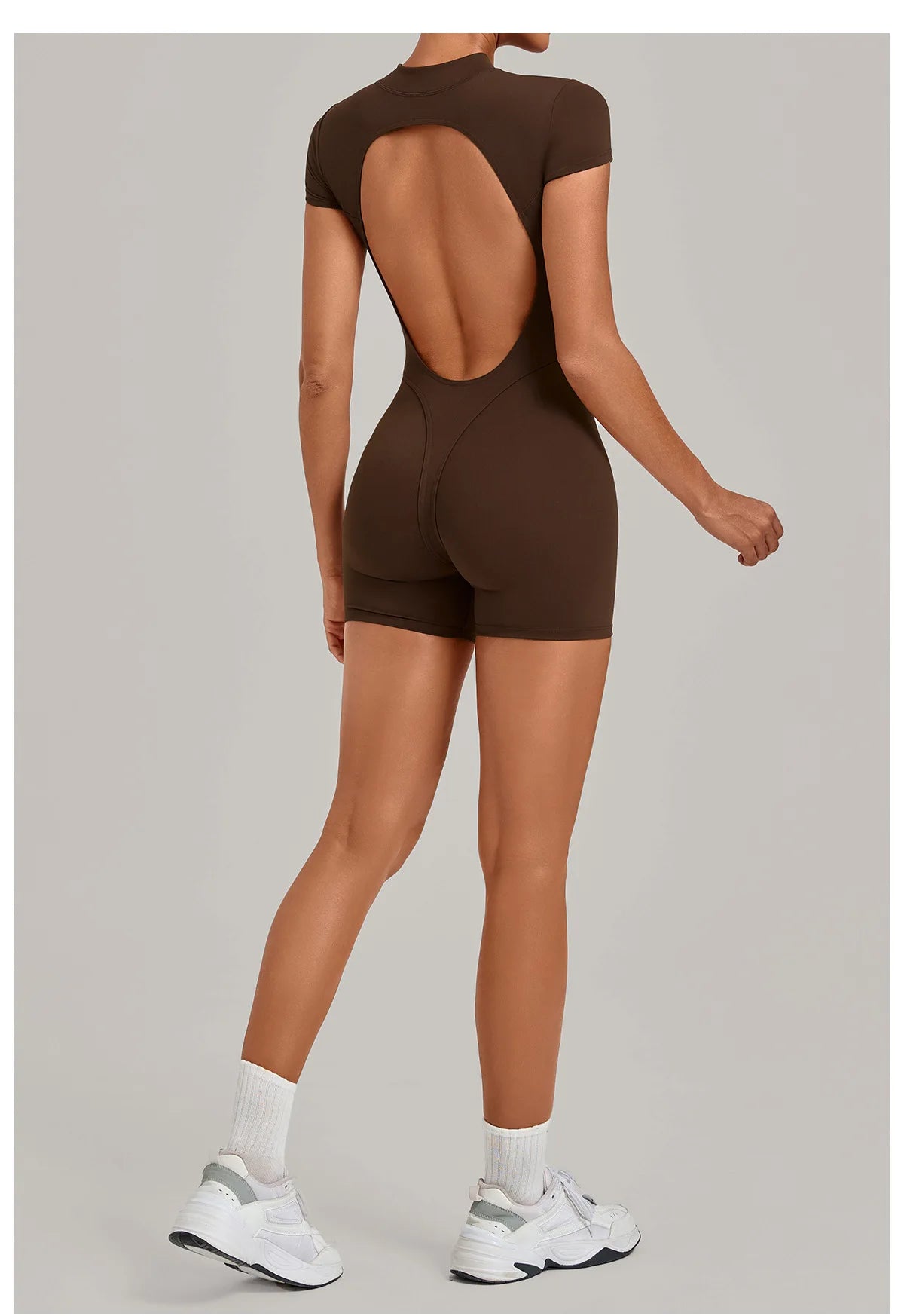 Half-zipper Slimming Yoga Jumpsuit Women Hollow Out Backless Sports One Piece Suits Short Sleeve Butt Lifting Tight Overalls