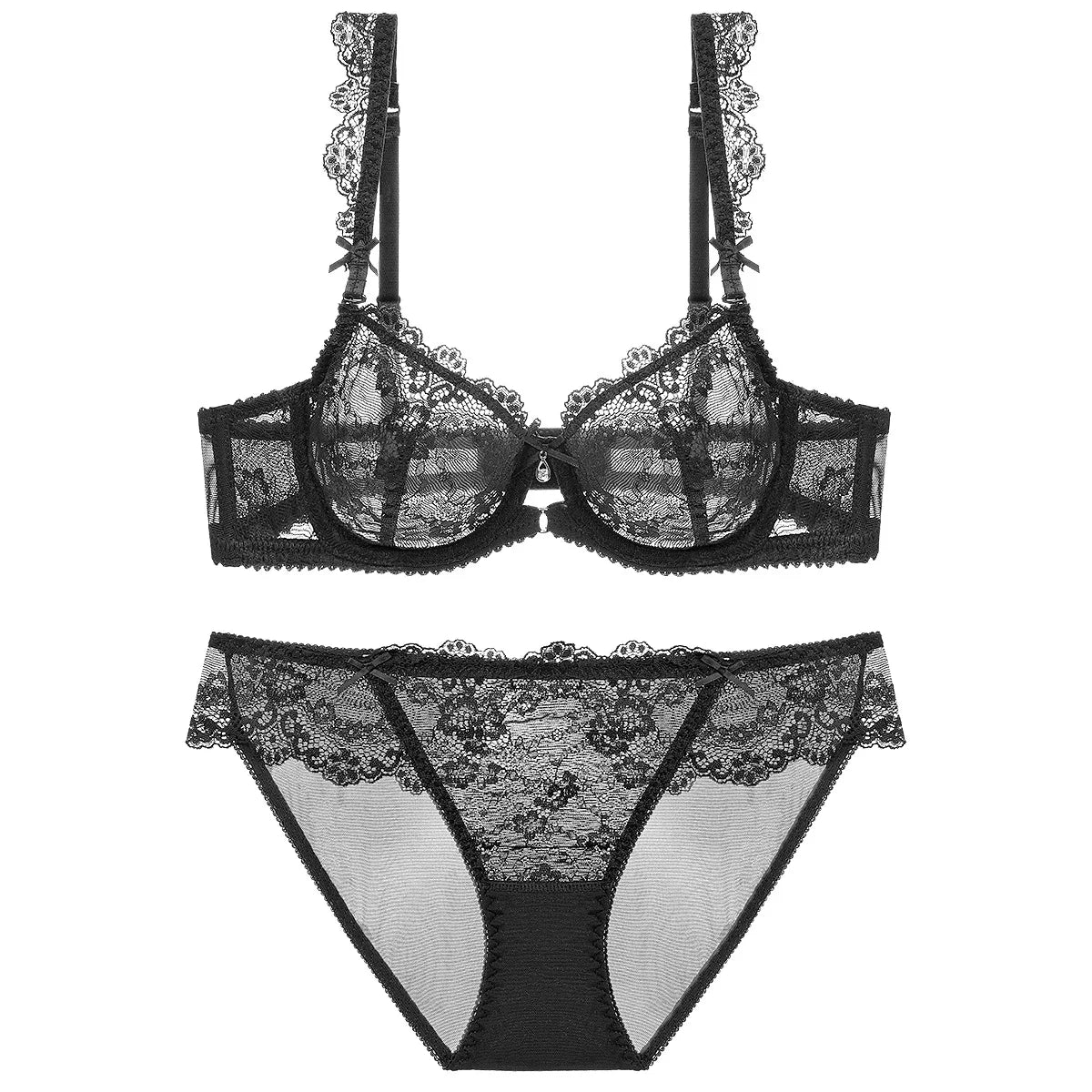 Sexy Hollow Push Up Bra Set French Ultra Thin Lace Embroidery Women Underwear Burgundy Breathable Temptation Plus Size Lingerie