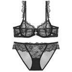 Sexy Hollow Push Up Bra Set French Ultra Thin Lace Embroidery Women Underwear Burgundy Breathable Temptation Plus Size Lingerie