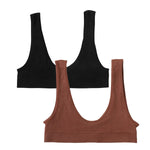 2Pcs/Set Women Non-wire Bra Crop Top Seamless Underwear Female Plunge Bra Tops Ribbed Sexy Lingerie Sports Intimates
