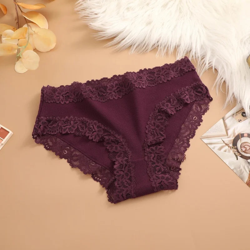 Sexy Cotton Lace Panty Women Low Waist Panties Underwear S-XL Solid Color Ladies Briefs Lingere Underware Comfortable Women