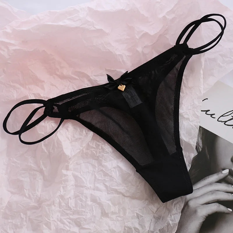 Sexy Pantis Mesh T Pants Thong Cute Transparent Strawberry Cherry Ladies Panties Underwear Low Waist Seamless Lace G-string Wome