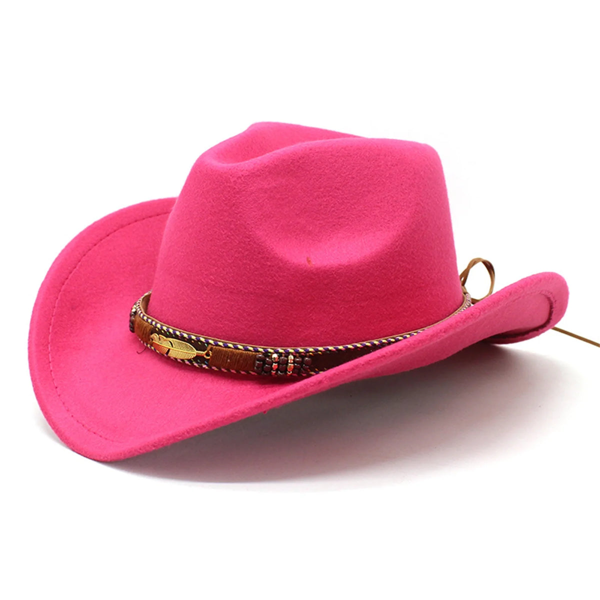 Women Men Wide Brim Floppy Cowboy Hat Western Style Wool Felt Flat Top Cap Classic Vintage Bowler Hat Party