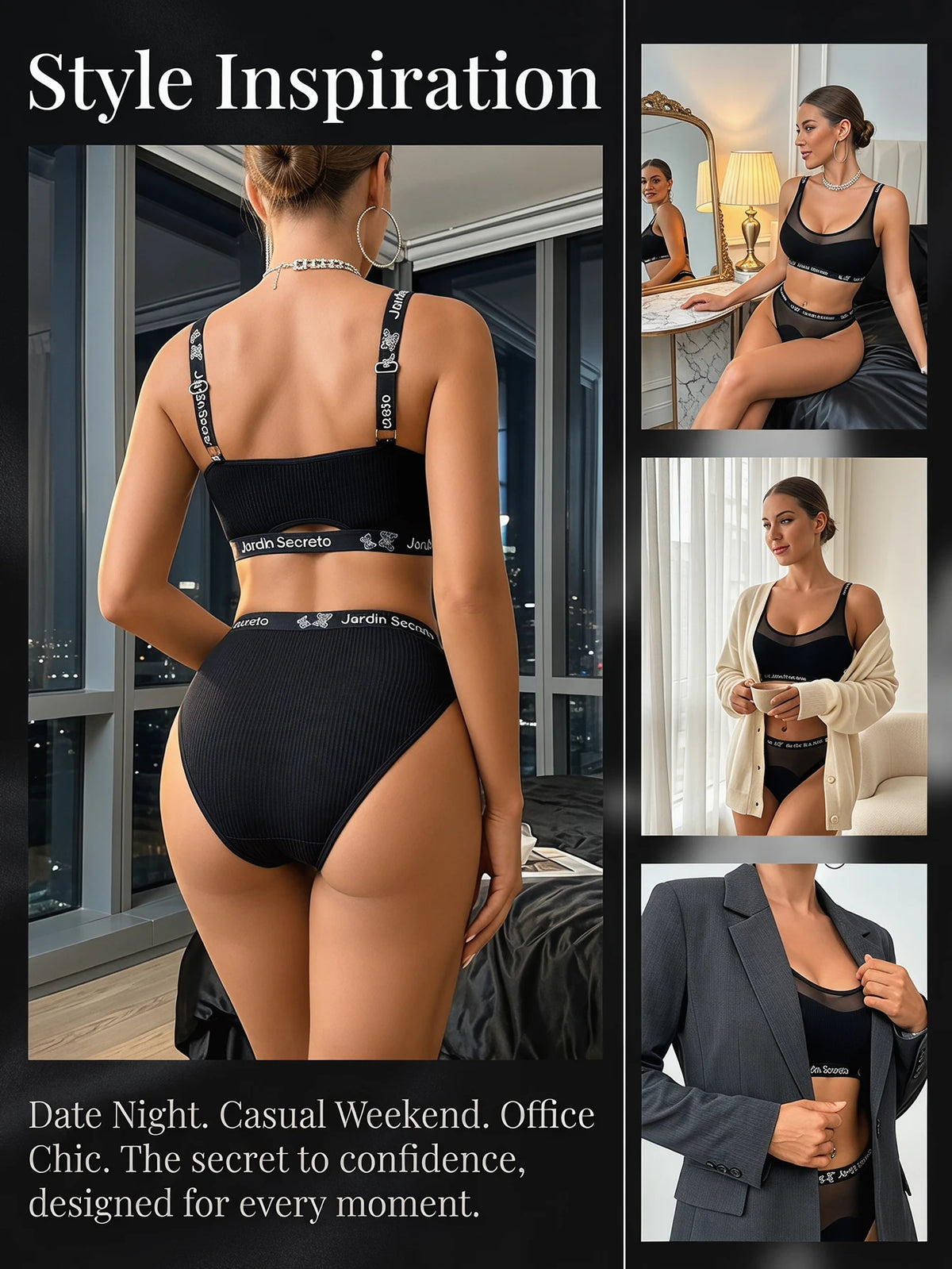 Fashion Wirefree Closure Bra Set Panty Set for Women Mesh Sheer Ribbed Bralette Thong Set 2 Piece Sexy Lingerie C3515