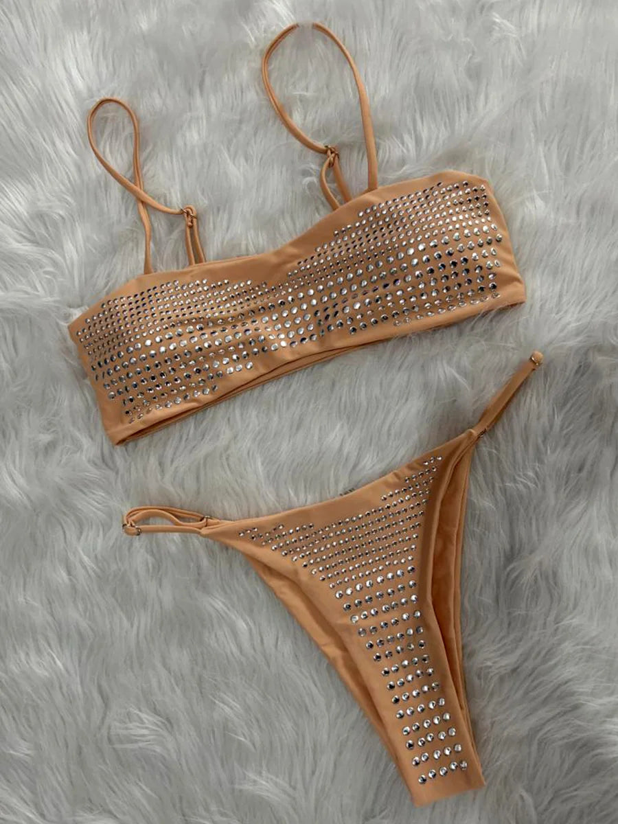 2026 Shiny Sequins Bandeau Bikini Women Swimwear Female Swimsuit Two-pieces Bikini Set Bather Bathing Suit Swim Lady Beachwear