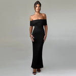 Temperament Slim Strapless Long Dress Women Solid Color Sexy Off-shoulder Backless Package Hip Sleeveless Club Party Dresses