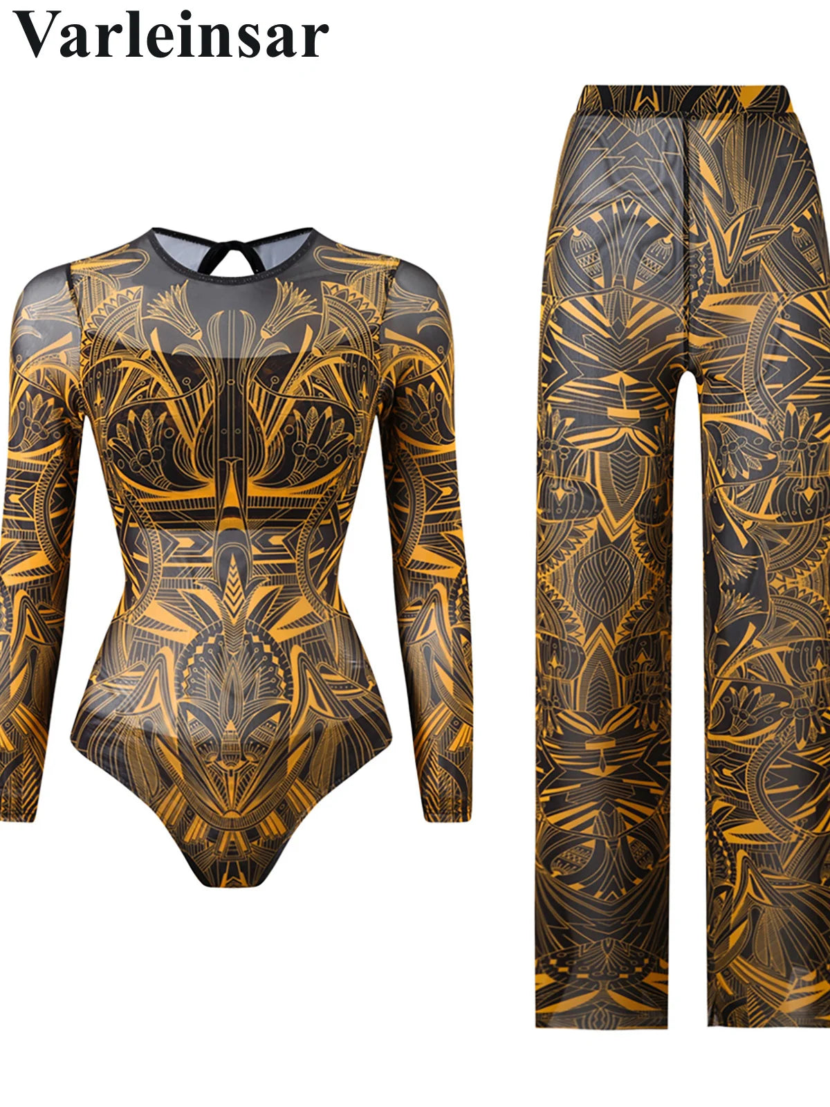 S - XXL New Printed Long Sleeve With Pants Women Swimwear One Piece Swimsuit Female Floral Padded Bather Bathing Suit Swim V7176