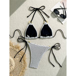 Wrinkled Halter Two-Pieces Bikini Set Bikini Female Swimsuit Women Swimwear Strappy High Cut Leg Bathing Suit Bather Swim V7043