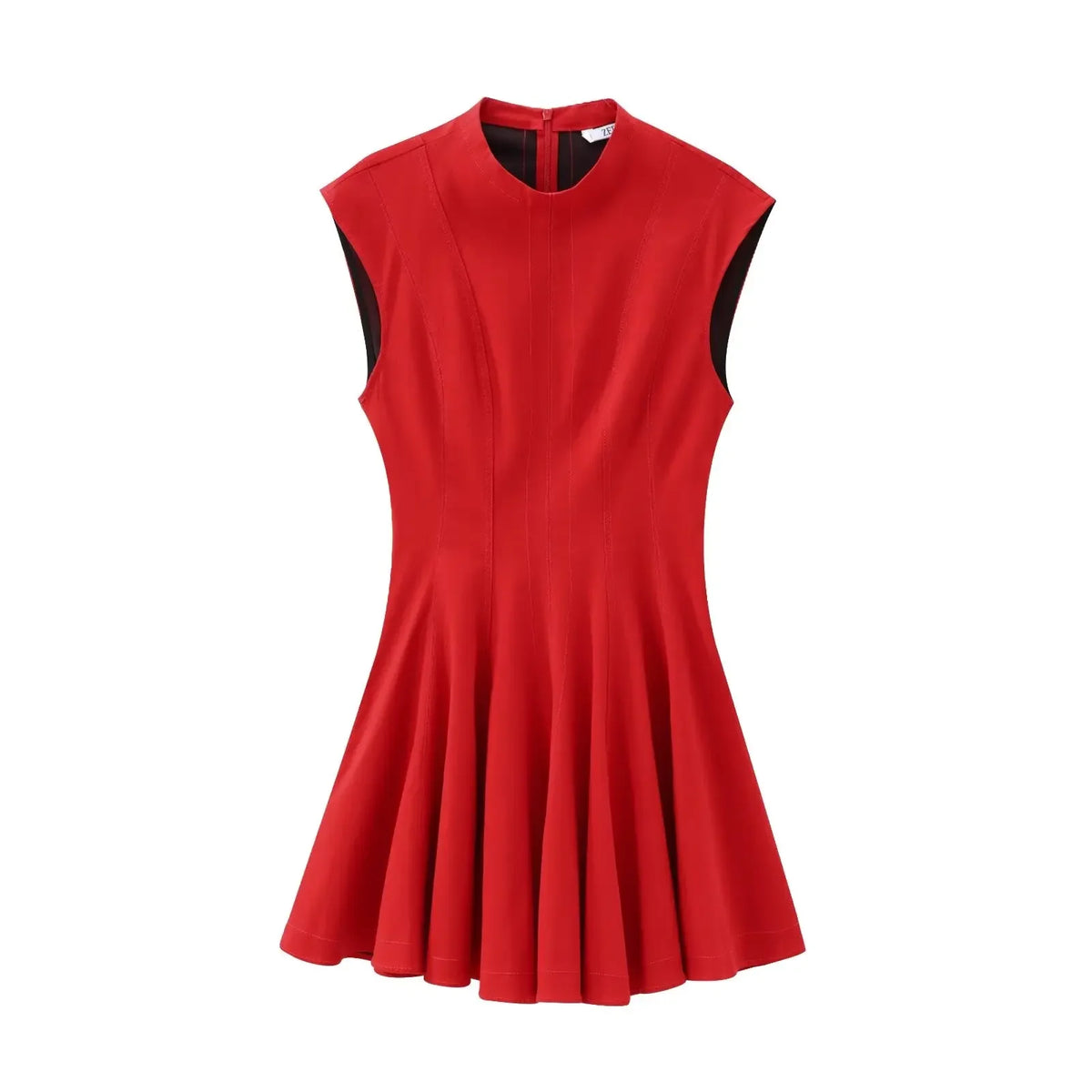 Foridol Stand Collar Sleeveless Pleated Tank Dress for Women Brown Casual Short Autumn Winter Dress Zip Black Ladies Vestidos