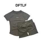 DFTLFWomen 2PCS Seamless Yoga Suit Short Sleeve Top High Waist Shorts Quick Dry Breathable Gym Fitness Running Workout Sport