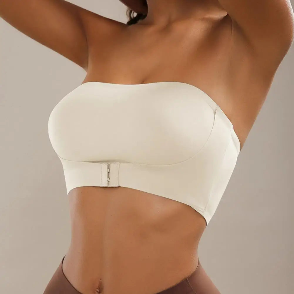 Comfort Tube Top Strapless Bra for Women Push Up Non-Slip Bandeau No Underwire Front Closure Bralette