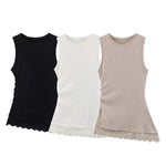 Women's FashionableCasual Pleated Lace Top Women Ruched Side Lace Trim Sleeveless Tank Top Casual Slim Fit Basic Tops 1JTD