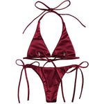 Sexy 13 Colors Halter Satin Brazilian Bikini Women Swimwear Female Swimsuit Two-pieces Bikini set Bather Bathing Suit Swim V4966