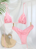 Miyouj Glitter Fabric Bikinis 2026 Sexy Bikini Set Folds Swimsuit Female Halter Bathing Suit Women Swimwear New Beachwear