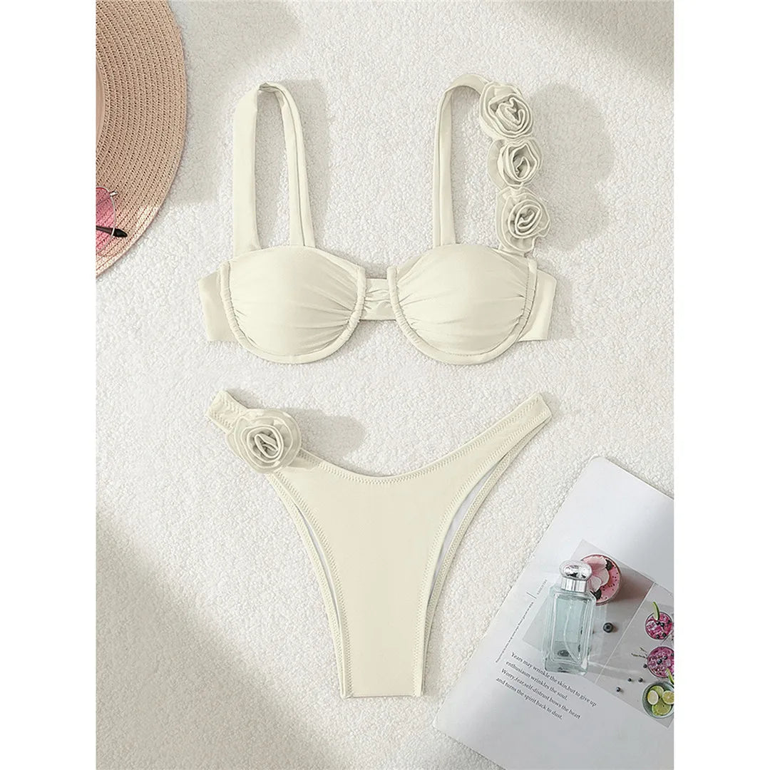 Sexy 3D Flowers Underwired Bikini Women Swimwear Female Swimsuit Two-Pieces Bikini Set Brazilian Bather Bathing Suit Swim V7970
